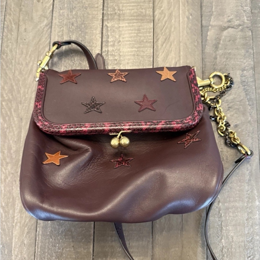 Upcrafted Rider 24 Star-Embellished Oxblood Leather Bag